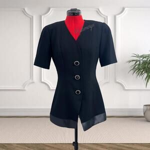 Vintage Rimini Black Short Sleeve Blazer Skirt Suit Professional Jacket Size 4